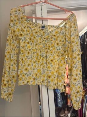 Old Navy Yellow Floral Long-Sleeve Puff Blouse